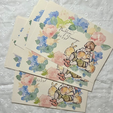 New Year Card 2023 Child with Bunny（賀詞あり）