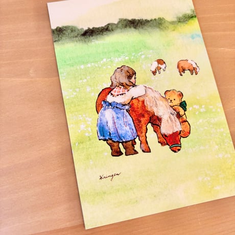 26K-09: "Miniature horse and Girl in Farm"  postcard