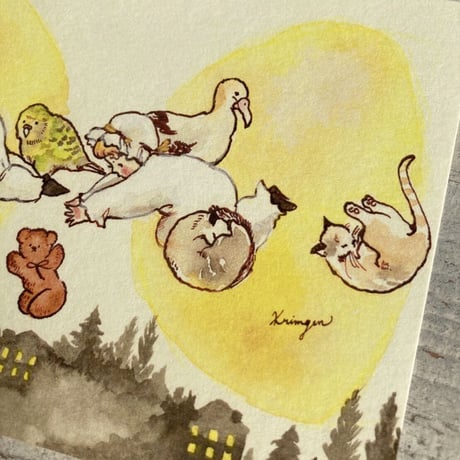 月と子供のポストカード 2枚セット (Set of 2, Moon and Children postcards)