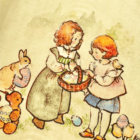 25K-01: "Collecting Easter Eggs" postcard