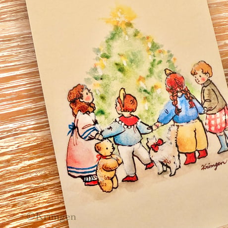 25K-49: "Dancing in a circle" postcard （輪になって踊る ポストカード）