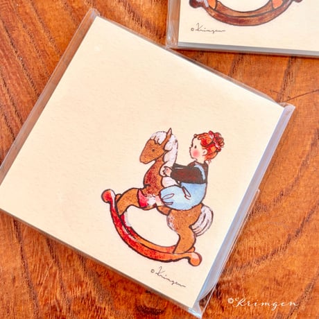 "Girl on Rocking Horse"  square memo pad メモ帳