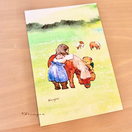 26K-09: "Miniature horse and Girl in Farm"  postcard
