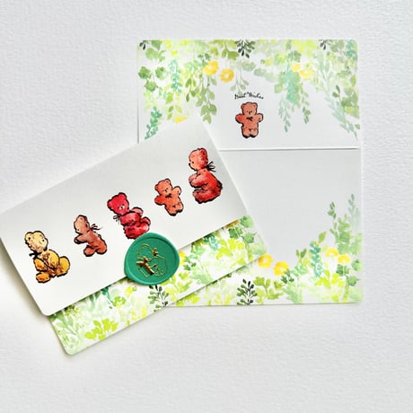 Message Card & Sealing Sticker Set (Fluffy Bears)