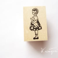 猫のぬいぐるみと女の子 ハンコ