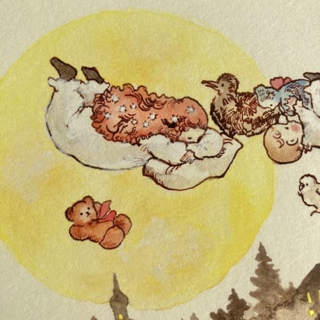 月と子供のポストカード 2枚セット (Set of 2, Moon and Children postcards)
