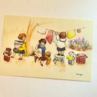 Three Kids doing laundry ポストカード