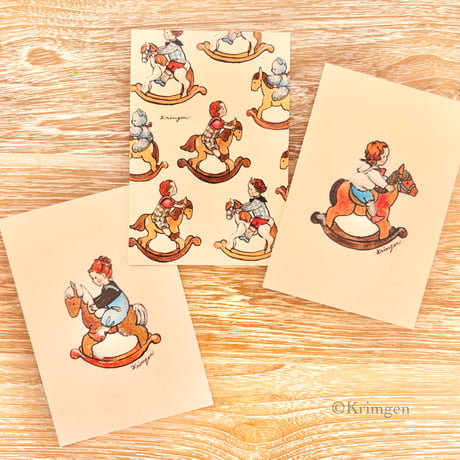 25K-56: "Girl riding a rocking horse"  postcard