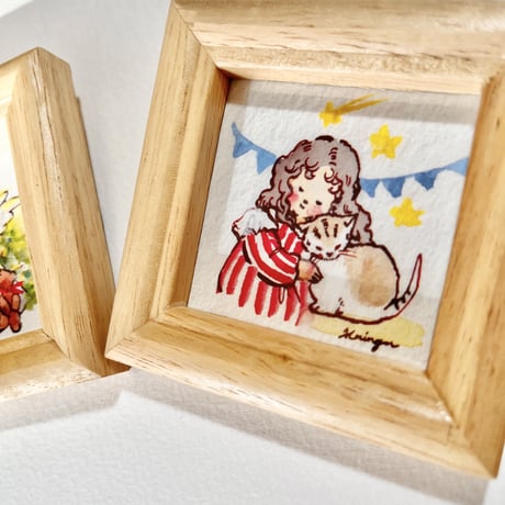 小さなプリント額 " 猫と女の子 (Girl and Cat)"