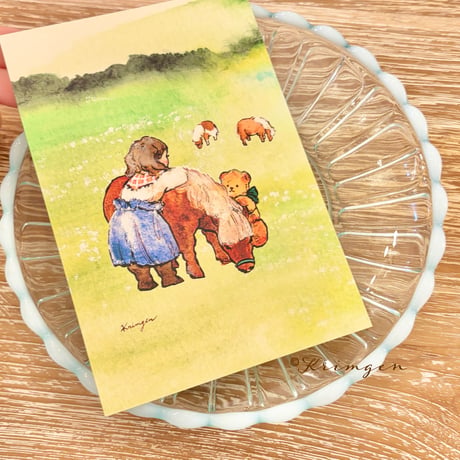 26K-09: "Miniature horse and Girl in Farm"  postcard