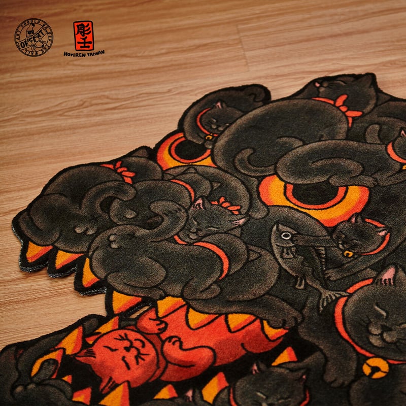 OFFART X HORIREN Red Flame Hundred Cat Carpet |