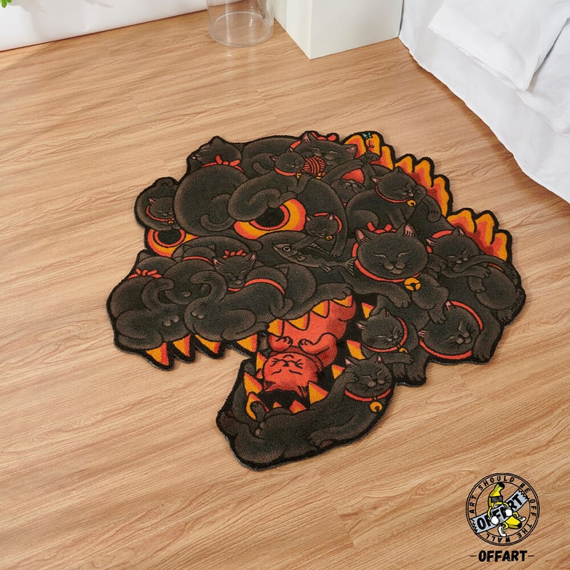 OFFART X HORIREN Red Flame Hundred Cat Carpet |