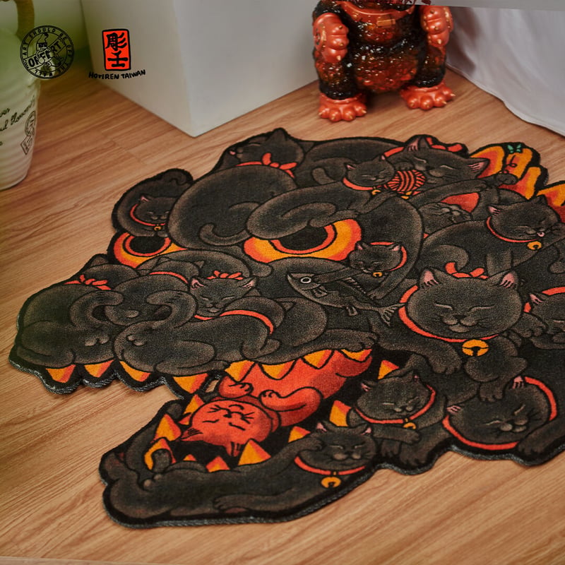 RED FLAME HUNDRED CATラグ マット ネコ 絨毯 玄関 マット