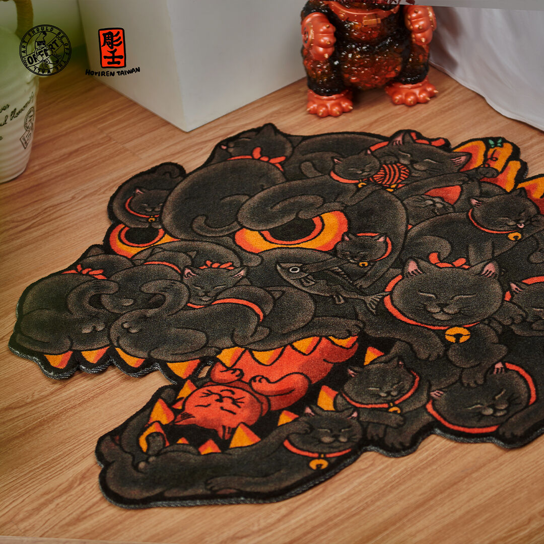 OFFART X HORIREN Red Flame Hundred Cat Carpet |