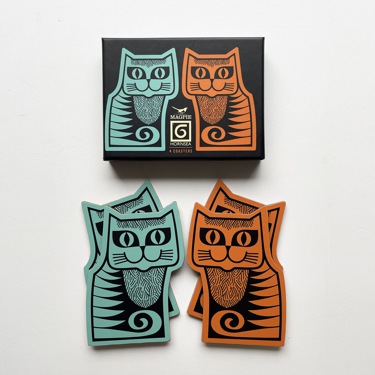 Magpie x Hornsea Cat Shaped Coasters - set of 4