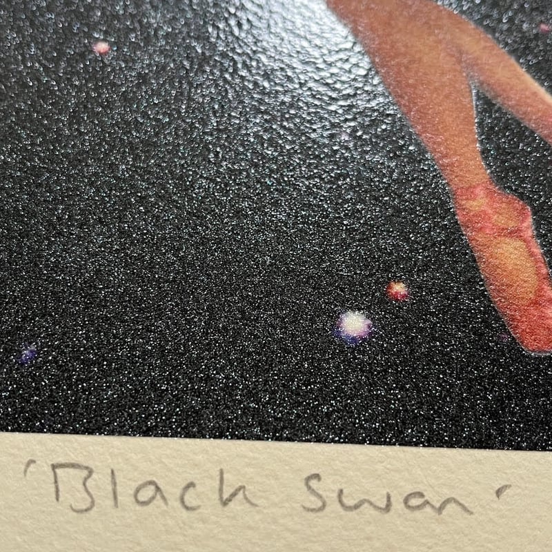 Black Swan - UV print with silkscreened glitter