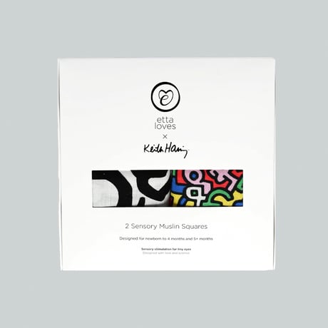 ETTA LOVES x KEITH HARING 2-PACK MUSLIN SQUARES - for 0 to 4 months & 5+ month old babies