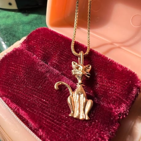 VINTAGE 14K YELLOW GOLD SITTING CAT CHARM (1点物)
