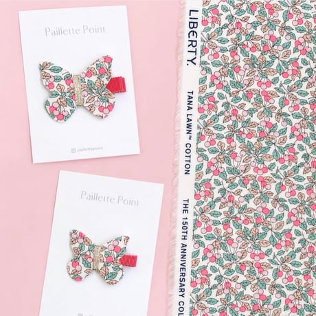 New!リバティ150th《Mサイズ》 butterfly clip  リバティ "Colleen's Orchard" Neon Coral 単品