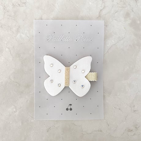 《Lサイズ》 butterfly clip  "White×Gold Swarovski"