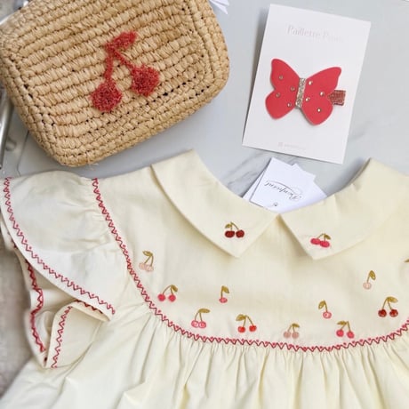 【国内定価53,900円】bonpoint  6A 8A コットンボイルドレス さくらんぼ刺繍ワンピース