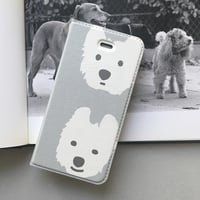 ベルト無し 白ワンコ 手帳型 for iPhone /android版はカメラ穴無し