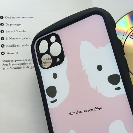 白ワンコグリップケース-カメラレンズカバー付き/  iPhone用