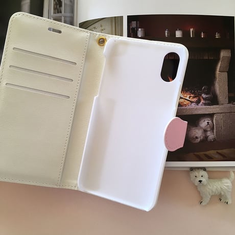 白ワンコ手帳型スマホケース Pink