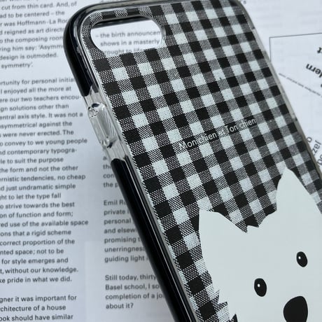 白ワンコ ギンガムチェック クッションバンパーケース for iPhone