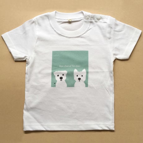 8周年SALE KidsTシャツ-白ワンコ2人