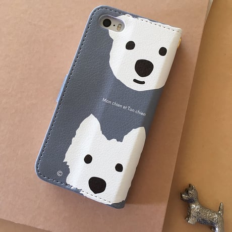 白ワンコ手帳型スマホケース DarkGray