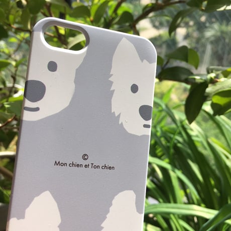 MON_TON 白ワンコLightGray-スマホケース for iPhone 側面印刷