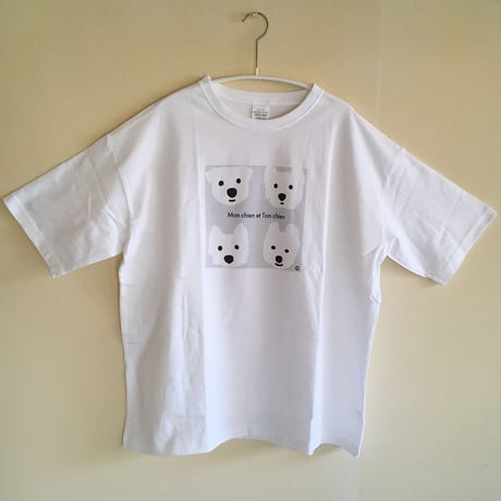 ゆったりシルエットTシャツ-白ワンコベーシック