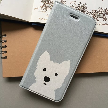 Aベルト無し 白ワンコ2人   手帳型 iPhone /android版はカメラ穴無し