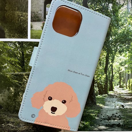 組み合わせ自由ワンコ2人組み手帳型スマホケース / ヌメ革風・アンドロイドも対応