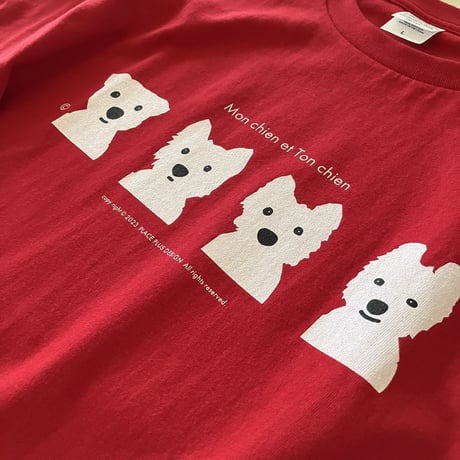 8周年SALE 4人の白ワンコTシャツ　Red合わせて52colors(完売の色もあります）