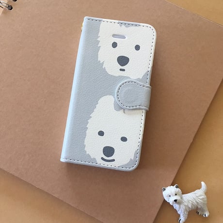 白ワンコ手帳型スマホケース LightGray