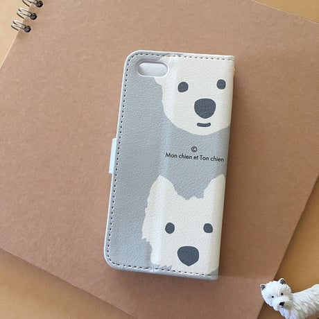 白ワンコ手帳型スマホケース LightGray