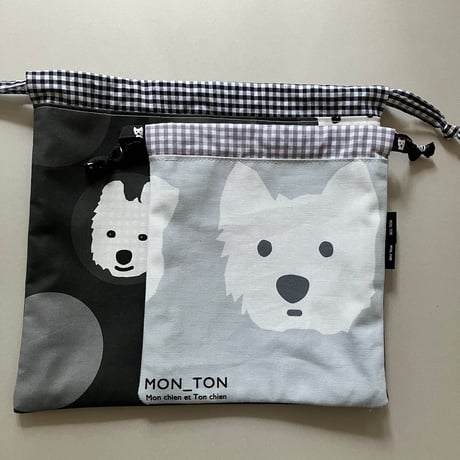 MON_TON BigドットBlack Big巾着袋