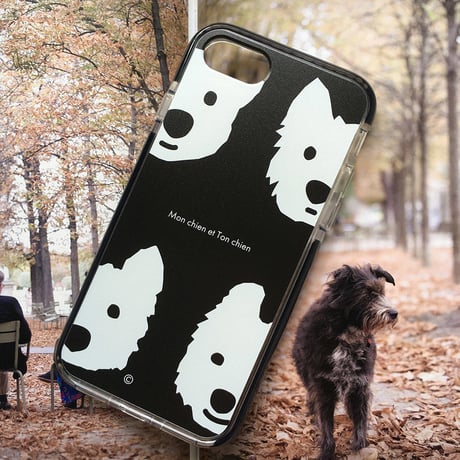 白ワンコ・黒クッションバンパーケースBlack-for iPhone