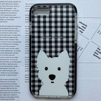 白ワンコ ギンガムチェック クッションバンパーケース for iPhone