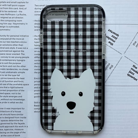 白ワンコ ギンガムチェック クッションバンパーケース for iPhone