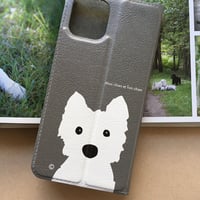 Cベルト無し 白ワンコ2人   手帳型 　for iPhone /android版はカメラ穴無し