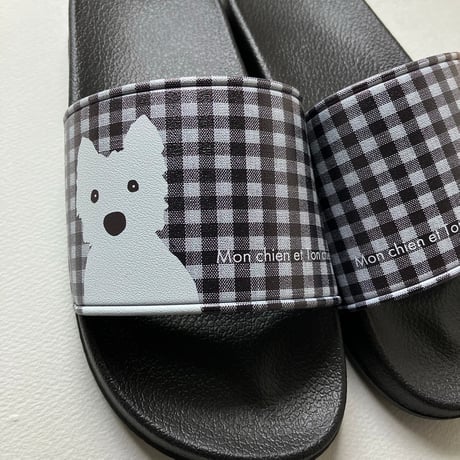 ギンガムチェック白ワンコ2人 ウォーターサンダル　予約商品