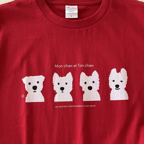 8周年SALE 4人の白ワンコTシャツ　Red合わせて52colors(完売の色もあります）