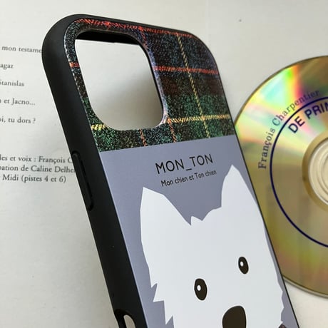 白ワンコ　チェックシリーズ・グリップケースfor iPhone
