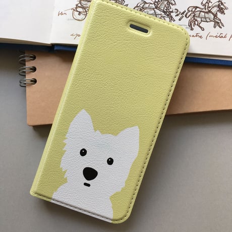 Aベルト無し 白ワンコ2人   手帳型 iPhone /android版はカメラ穴無し