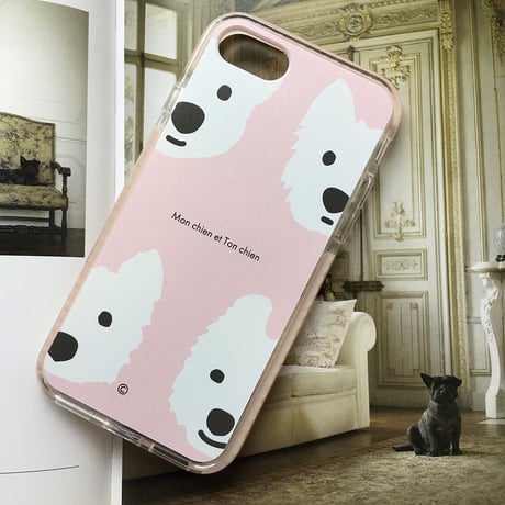 白ワンコ・PinkクッションバンパーケースPink-for iPhone