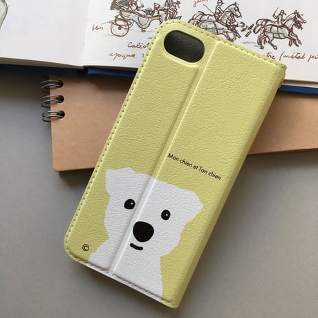 Aベルト無し 白ワンコ2人   手帳型 iPhone /android版はカメラ穴無し