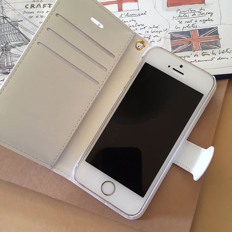 白ワンコ手帳型スマホケース /Brown